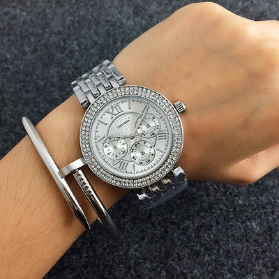 Women's Crystal Diamond Luxury Rose Gold Watch, Front Side