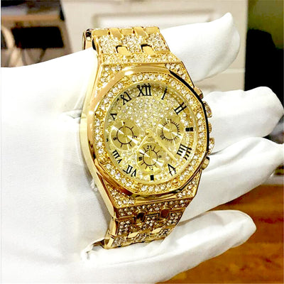 Men's Luxury Iced Out Gold Diamond Watch