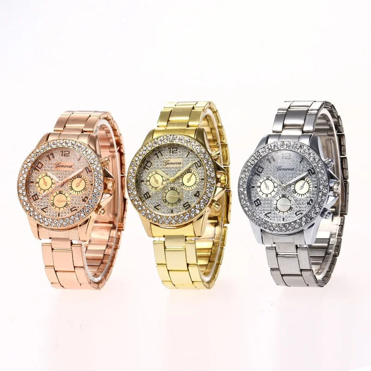 Women's Full Stainless Steel Iced Wristwatch