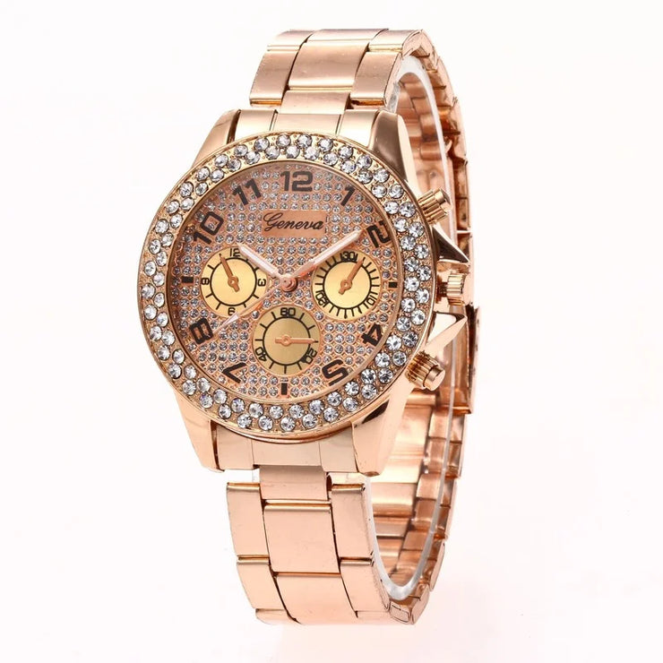 Women's Full Stainless Steel Iced Wristwatch