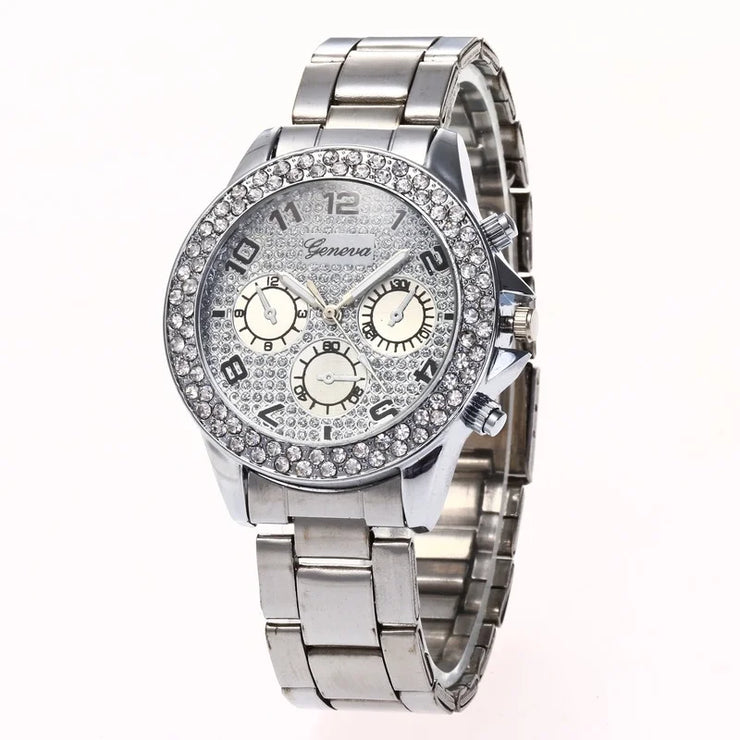 Women's Full Stainless Steel Iced Wristwatch