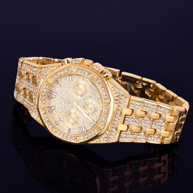 Men's Luxury Iced-Gold Diamond Watch