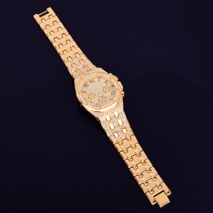 Men's Luxury Iced-Gold Diamond Watch